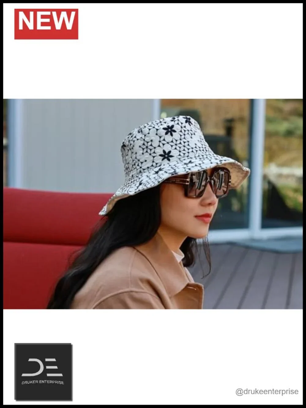 Floral Bucket Hat - 100% Polyester - Classic Flower Design - Lightweight